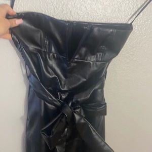 Black strapless leather party dress